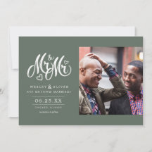 Green Mr & Mr Script - Save the Date with Photo