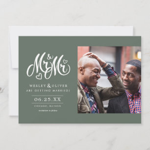 Reserva La Fecha Green Mr & Mr Script - Save the Date with Photo