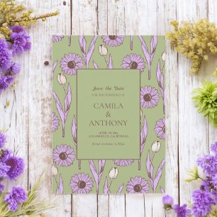 Reserva La Fecha Green Purple Retro Y2K Funky Hippie Flower Pattern