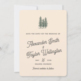 Reserva La Fecha Green Retro Trees QR Código Boda de Montaña