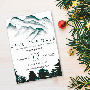 Reserva La Fecha Green watercolor forest mountains save the date