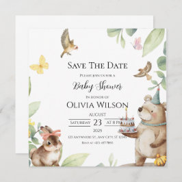 Reserva La Fecha Green White Bird Baby Shower Save the Date Card