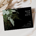 Reserva La Fecha Greenery and Gold Leaf | Black Horizontal<br><div class="desc">We designed this greenery and gold leaf | black horizontal save the date to complete your simple yet elegant boho wedding. It features modern green and white fern foliage, a succulent flower, and minimal gold foil leaves. These elements give the feel of a whimsical watercolor enchanted forest, perfect for any...</div>