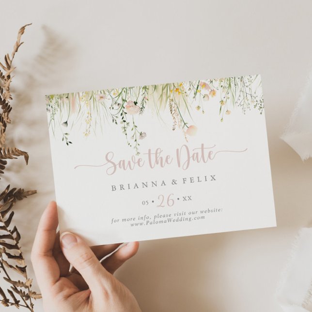 Reserva La Fecha Greenery Boho Wildflower Boda horizontal (Subido por el creador)