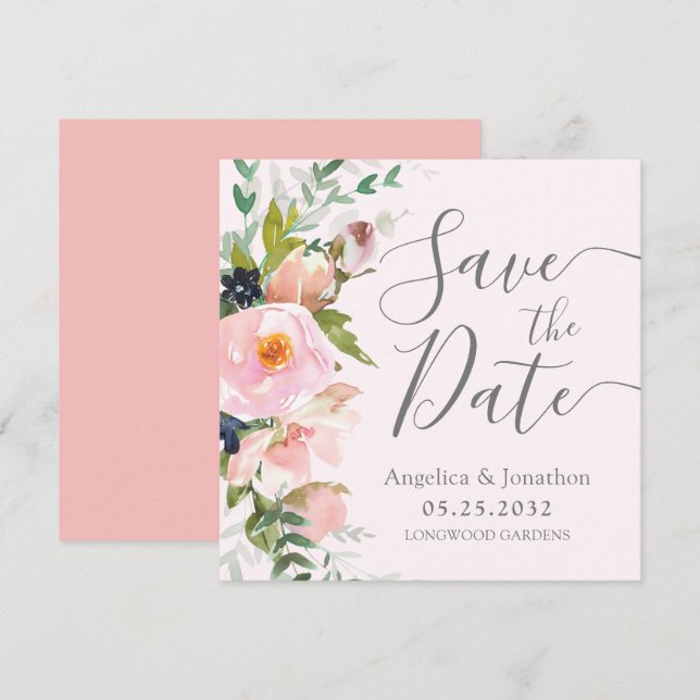 Reserva La Fecha Gris botánico floral rosa Rubor (Anverso / Reverso)