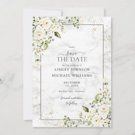 Reserva La Fecha Gris claro Floral blanca foto de oro salva la fech