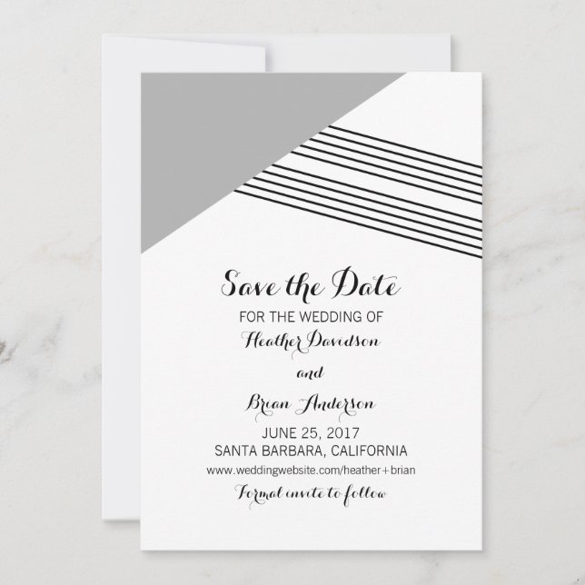 Reserva La Fecha Gris Geometric Stripe Save the Date Invite (Anverso)