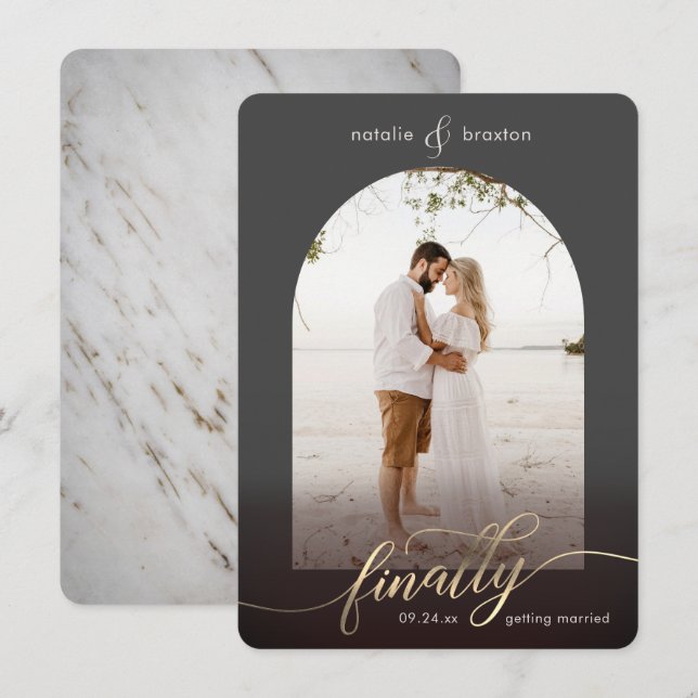 Reserva La Fecha Gris oscuro finalmente casarse y foto de ventana (Anverso / Reverso)