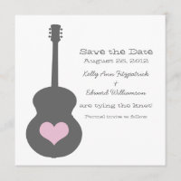 Gris/Pink Guitar Heart Save the Date Invite
