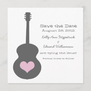 Reserva La Fecha Gris/Pink Guitar Heart Save the Date Invite