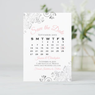 Reserva La Fecha Gris rosa y blanco simple calendario elegante de b
