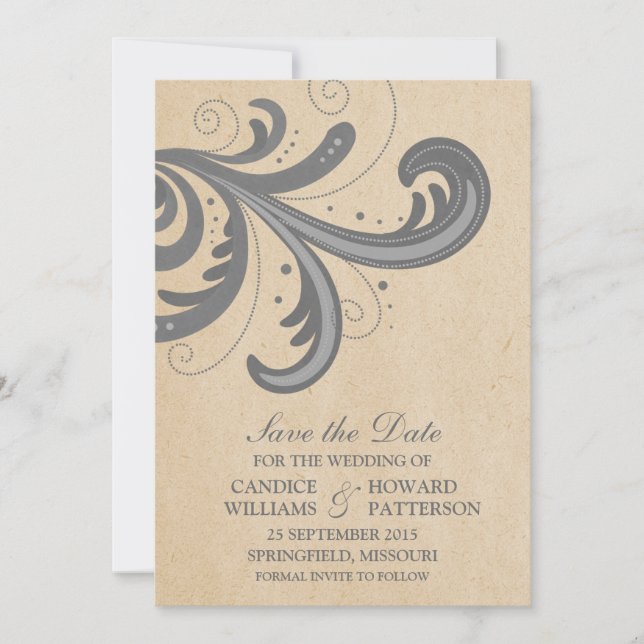 Reserva La Fecha Gris Stylish Swirls Save the Date Invite (Anverso)