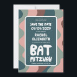 Reserva La Fecha Groovy Green Waves Personalizado Bat Bar Bnai Mitz<br><div class="desc">Tarjeta perfecta para anunciar un bar o murciélago mitzvah u otra celebración judía y pedir a los invitados que guarden la fecha! ¡La mano hizo arte para ti con la letra en la parte delantera y trasera! (consultar tienda o DM para opciones de BAR/MTD) ¡PERSONALIZABLE COMPLETO! Haga clic en "Personalizar"...</div>
