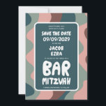 Reserva La Fecha Groovy Green Waves Personalizado Bat Bar Bnai Mitz<br><div class="desc">Tarjeta perfecta para anunciar un bar o murciélago mitzvah u otra celebración judía y pedir a los invitados que guarden la fecha! ¡La mano hizo arte para ti con la letra en la parte delantera y trasera! (consultar tienda o DM para opciones de BAR/MTD) ¡PERSONALIZABLE COMPLETO! Haga clic en "Personalizar"...</div>