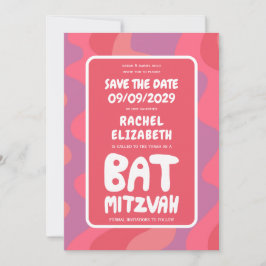 Reserva La Fecha Groovy Personalizado Bat Mitzvah Olas rosadas