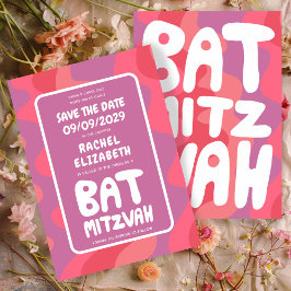 Reserva La Fecha Groovy Personalizado Bat Mitzvah Olas rosadas