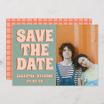 Reserva La Fecha Groovy Photo Blue Pink Red Funky<br><div class="desc">Tipografía Groovy negrita azul rosa Funky rojo Save the Date</div>
