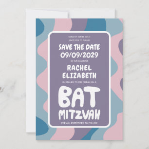 Reserva La Fecha Groovy Purple Waves Personalizado Bat Bar Bnai Mit