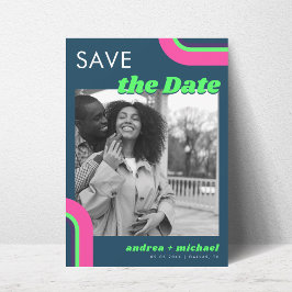 Reserva La Fecha Groovy Retro Photo Save the Date - Verde azulado y