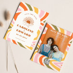 Reserva La Fecha Groovy Wavy Sun de Boho 70 Save the Date Qr Code<br><div class="desc">Naranja quemado por la foto Sun Retro Boho Guardar el código Qr de fecha</div>