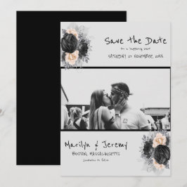Reserva La Fecha Grunge Photo Black Floral Flat Save the Date Card