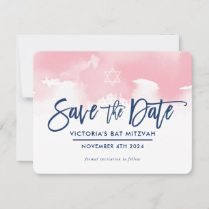 Reserva La Fecha GUARDA LA FECHA MITZVAH moderno acuarela rosa páli