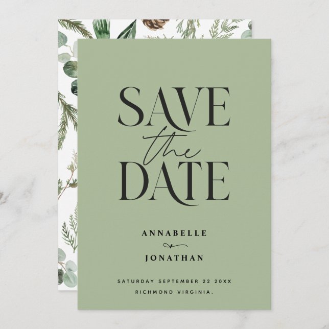 Reserva La Fecha Guardar botánico elegante moderno acuarela no foto (Anverso / Reverso)