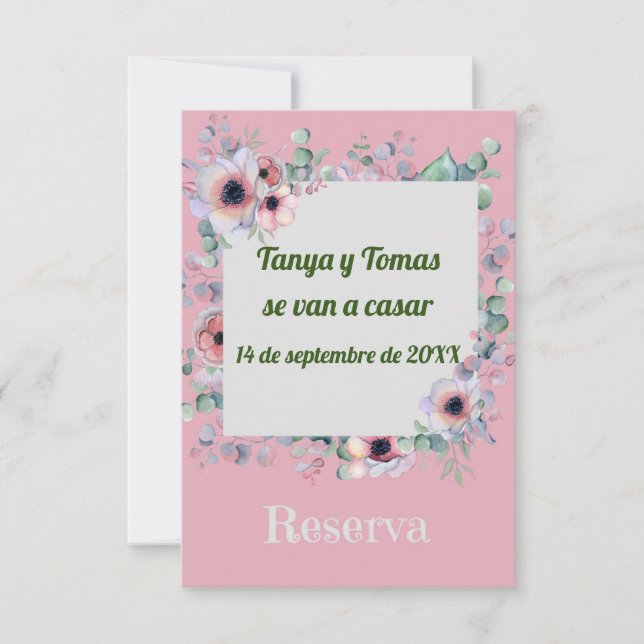 Reserva La Fecha Guardar el Boda de fechas en español con flores (Anverso)