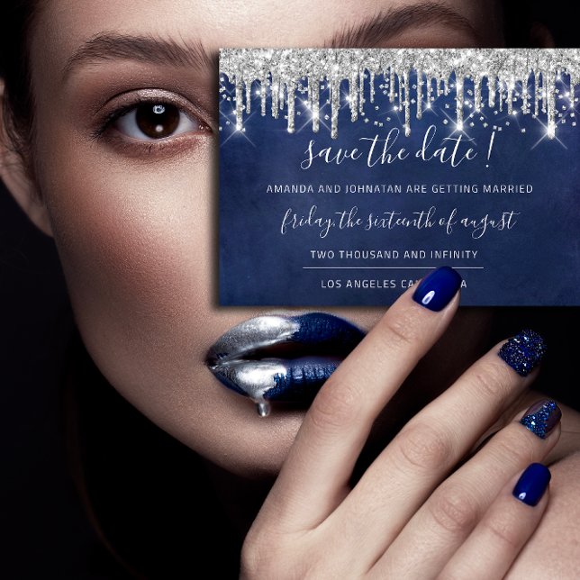 Reserva La Fecha Guardar El Papel De Fecha Kraft La Marina Gris Gri (Save The Date Paper Kraft Silver Gray Drip Navy)