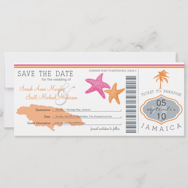 Reserva La Fecha Guardar el pase de embarque a Jamaica (Anverso)