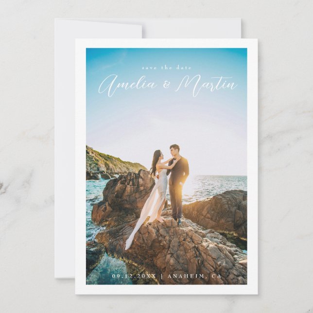 Reserva La Fecha Guardar el retrato elegante Date con borde blanco (Anverso)