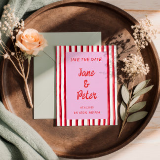 Reserva La Fecha Guardar Fecha con Letra a Mano Rosa y Rojo a Rayas