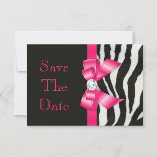 Reserva La Fecha Guardar la fecha Baby Shower Zebra Hot Pink Bow (Anverso)