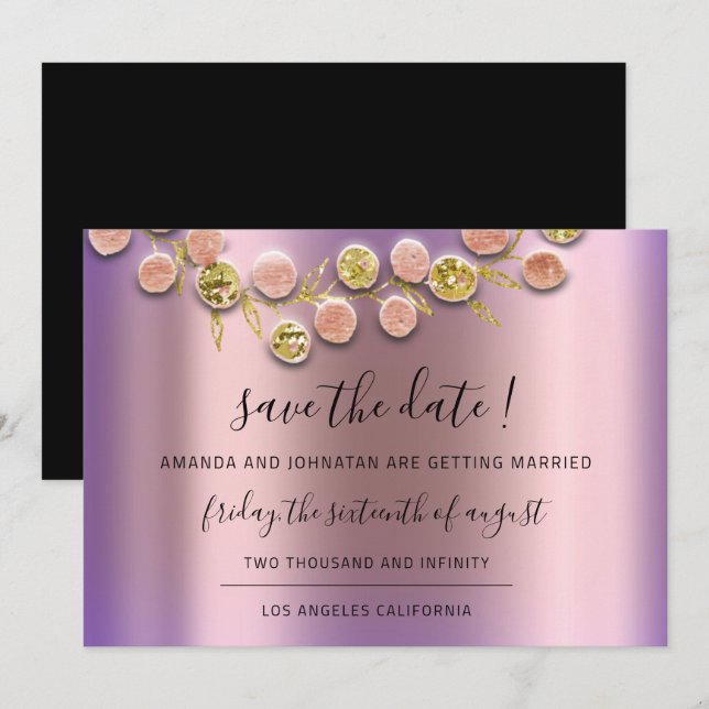 Reserva La Fecha Guardar la fecha Black Wreath Rosa Gold Purple (Anverso / Reverso)