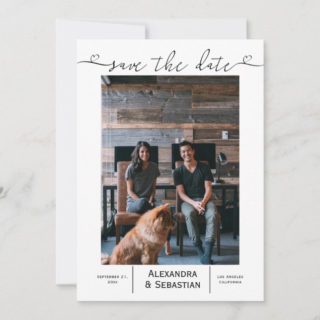 Reserva La Fecha Guardar la fecha Boda blanco negro personalizado (Anverso)