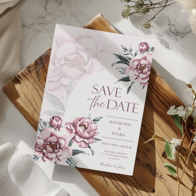 Reserva La Fecha Guardar la fecha Boda de Peony Rosa Dusky (save the date modern vintage dusty pink peony invitation card)