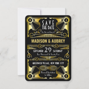 Reserva La Fecha Guardar la Fecha Boda Gatsby Arte Deco Dorado Negr