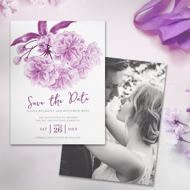 Reserva La Fecha Guardar la fecha boda morado flor (Subido por el creador)