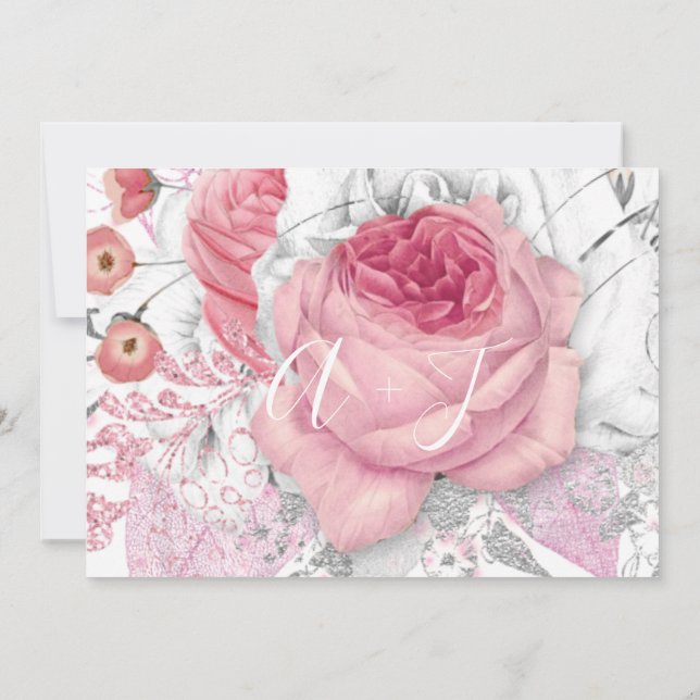 Reserva La Fecha Guardar La Fecha Boda Rosa De Novia Monograma Rosa (Reverso)