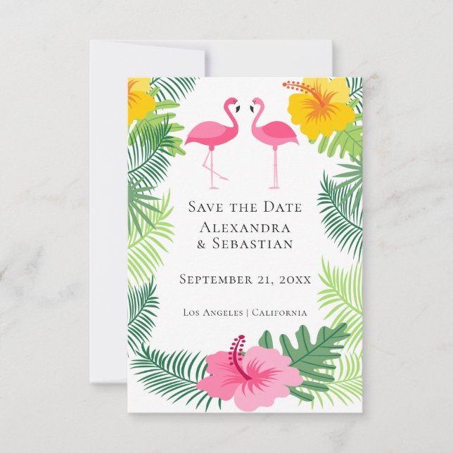 Reserva La Fecha Guardar la fecha Boda tropical Flamingo rosa (Anverso)