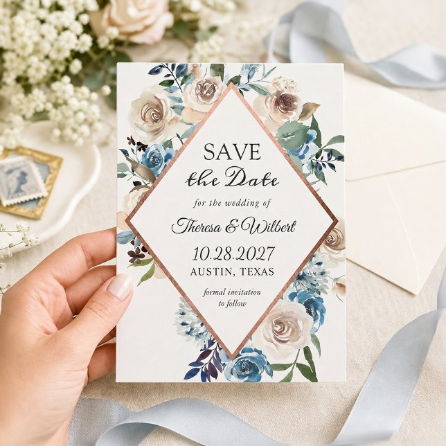 Reserva La Fecha Guardar la fecha boho polvoriento azul floral rúst (Subido por el creador)