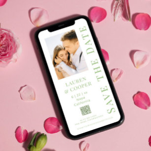 Reserva La Fecha Guardar la fecha código QR verde Sage boda moderna