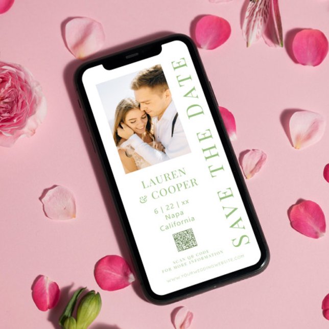 Reserva La Fecha Guardar la fecha código QR verde Sage boda moderna (Subido por el creador)