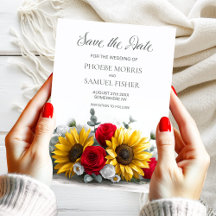 Guardar la fecha de boda con girasoles rústicos y