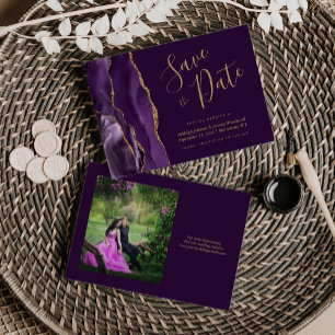 Reserva La Fecha Guardar la fecha de boda de foto con ágata púrpura