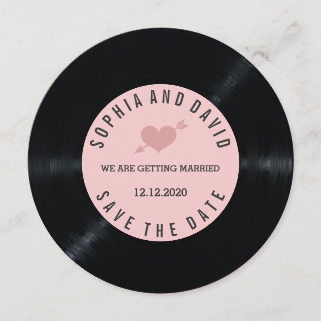 Reserva La Fecha Guardar la fecha de boda de vinilo retro Blush (Anverso)