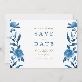 Reserva La Fecha Guardar la fecha de boda floral azul Chinoiserie