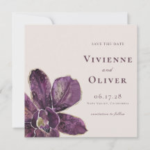 Guardar la fecha de boda floral de orquídea ciruel