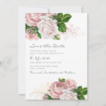 Guardar la fecha de boda floral vintage rosa rubor