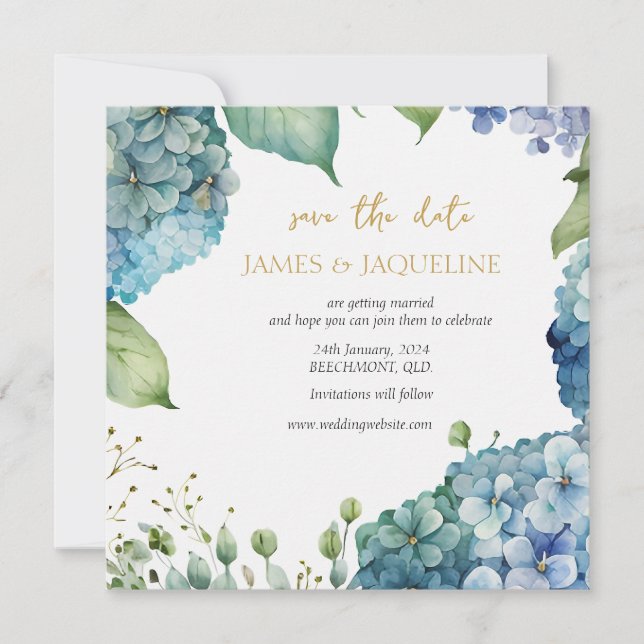 Reserva La Fecha Guardar la fecha de boda personalizada Hortensias (Anverso)